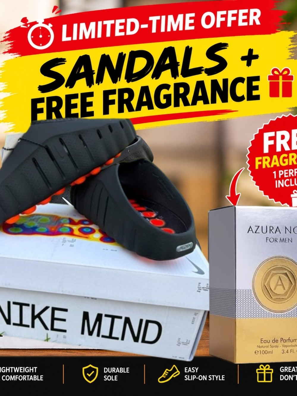Black Men’s Slip-On Sandals with Orange Accents